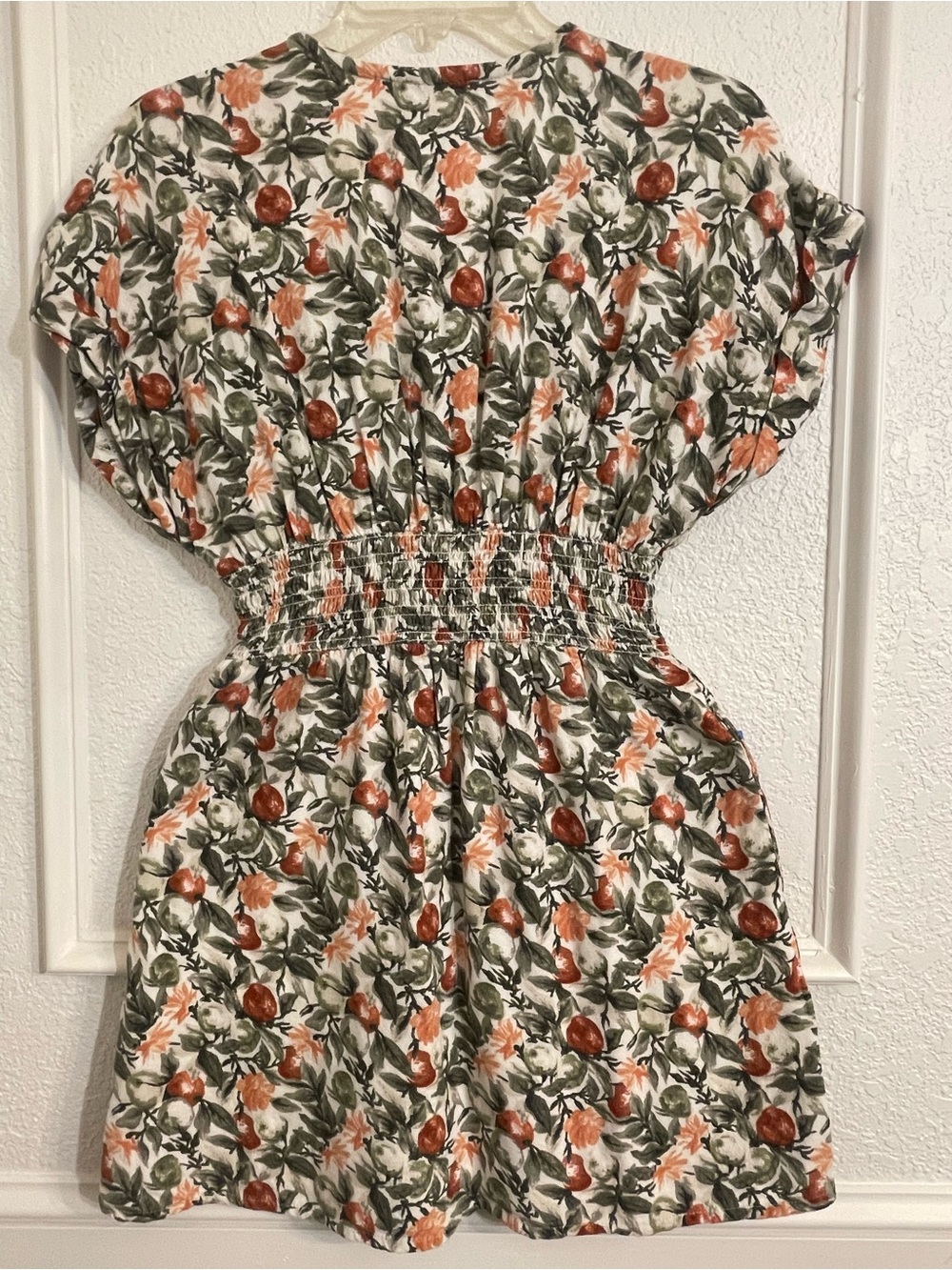 Abercrombie & Fitch Cream Mini Dress with Green Leaves & Peach Flowers - Picture 2 of 7